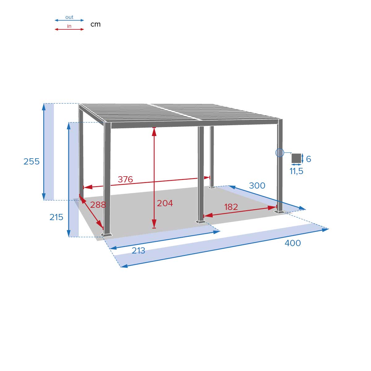 P&eacute;rgola AVILA cinza graphite 3x4m