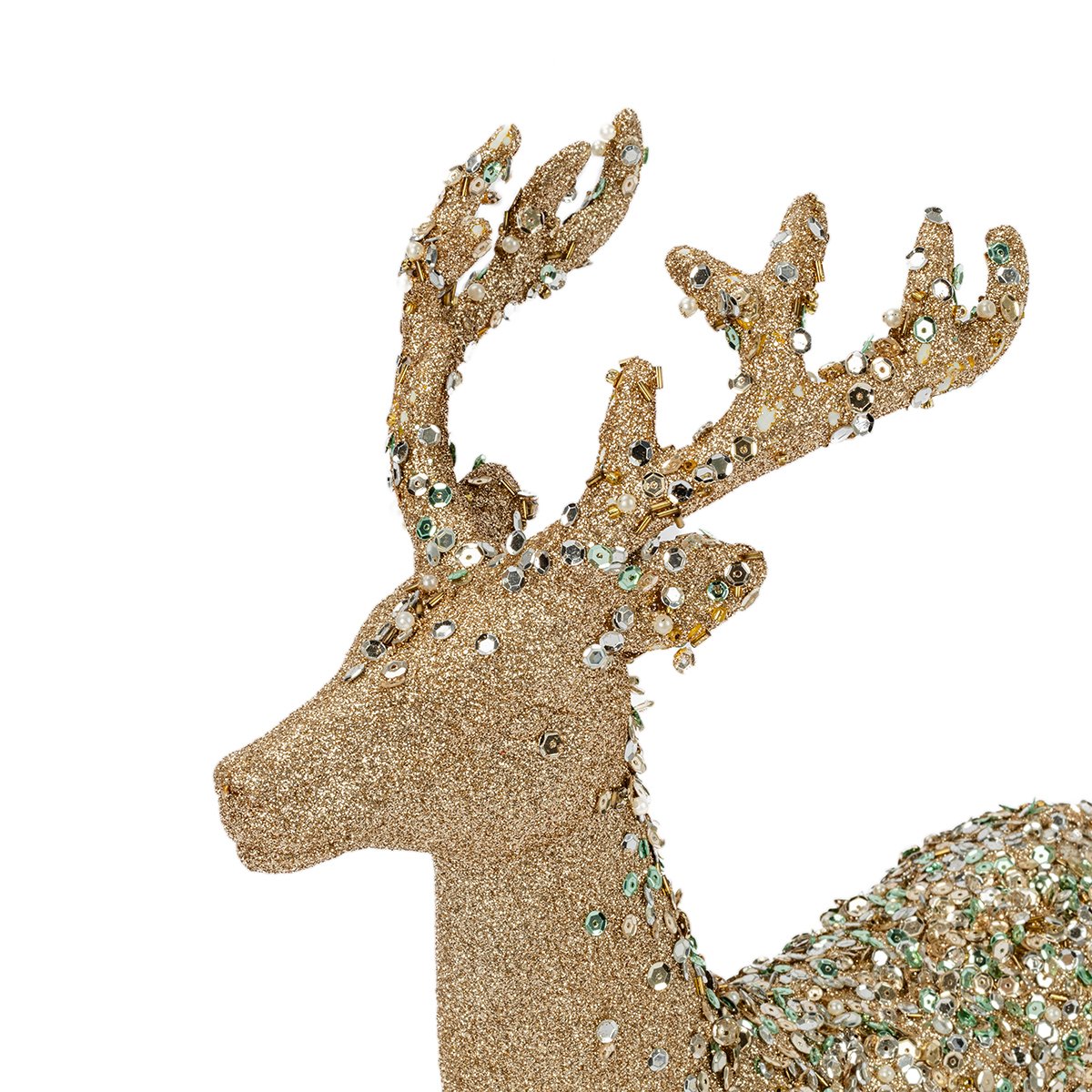 Rena dourada e azul com lantejoulas 30cm