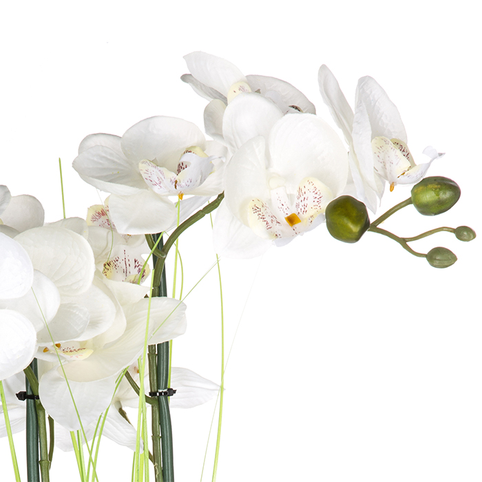 Vaso em cer&acirc;mica prateado com orqu&iacute;dea artificial