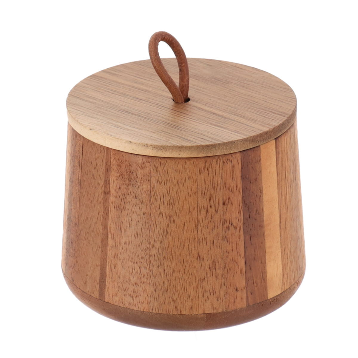 Caixa para algod&atilde;o redonda castanha em madeira ac&aacute;cia