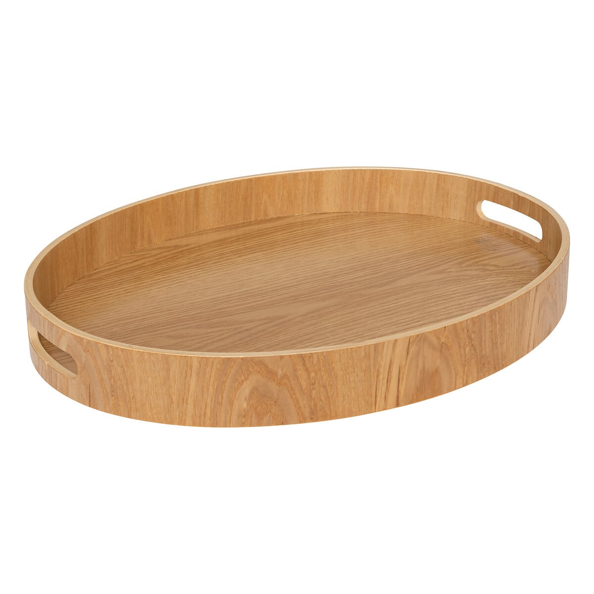 Tabuleiro oval bege de madeira 43cm