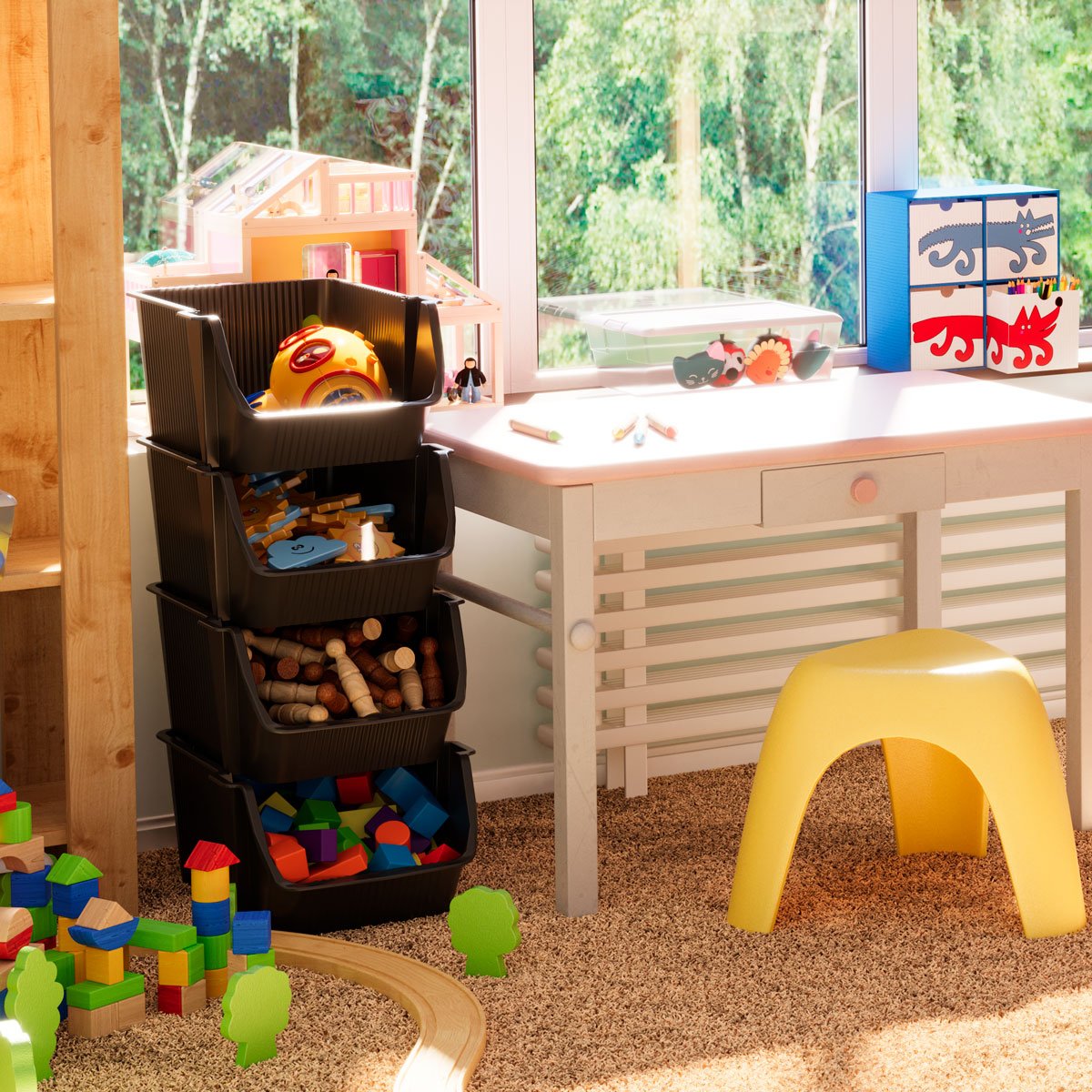 Conjunto de 4 cestos para arruma&ccedil;&atilde;o cinza escuro