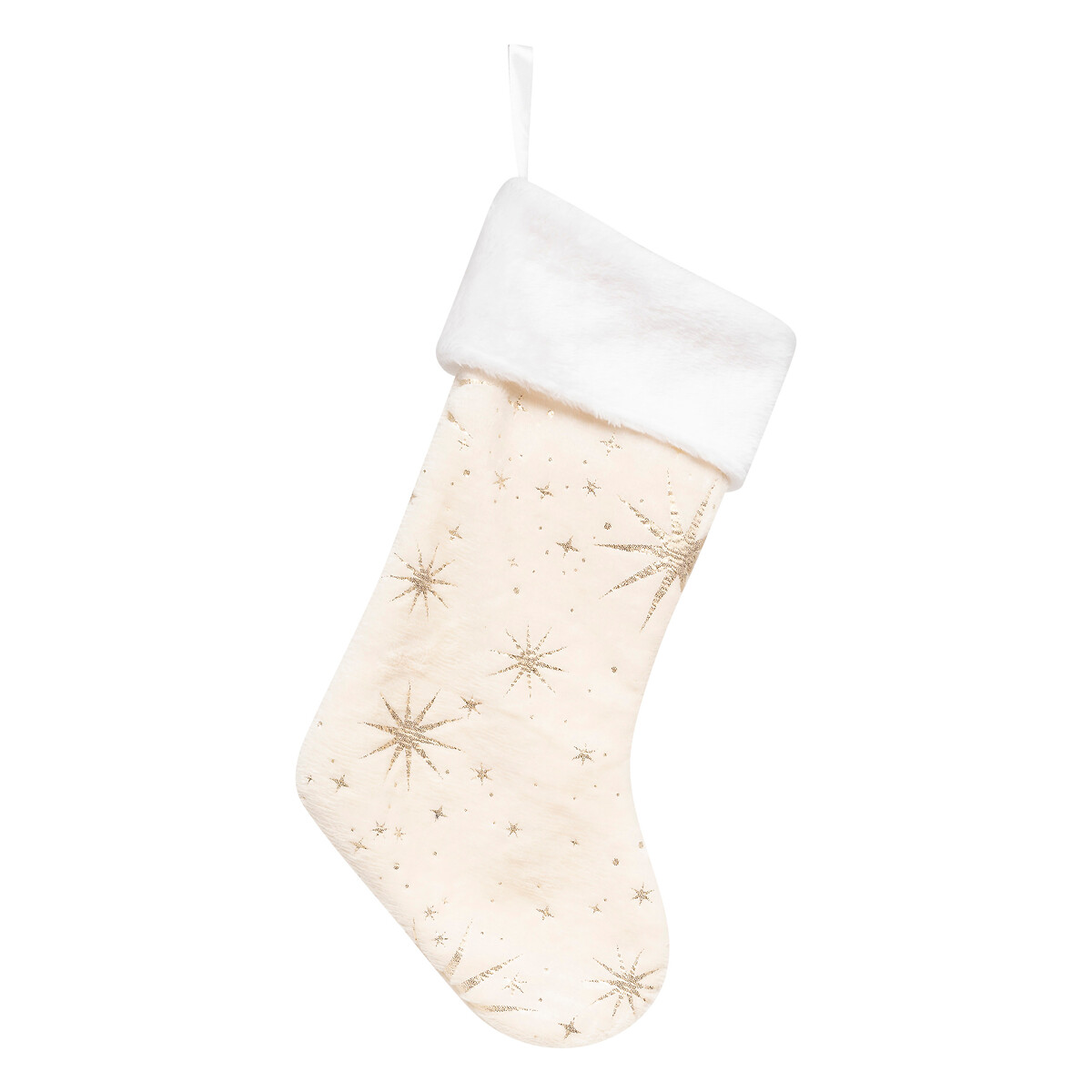 Bota de natal com estrelas marfim e dourado 45cm