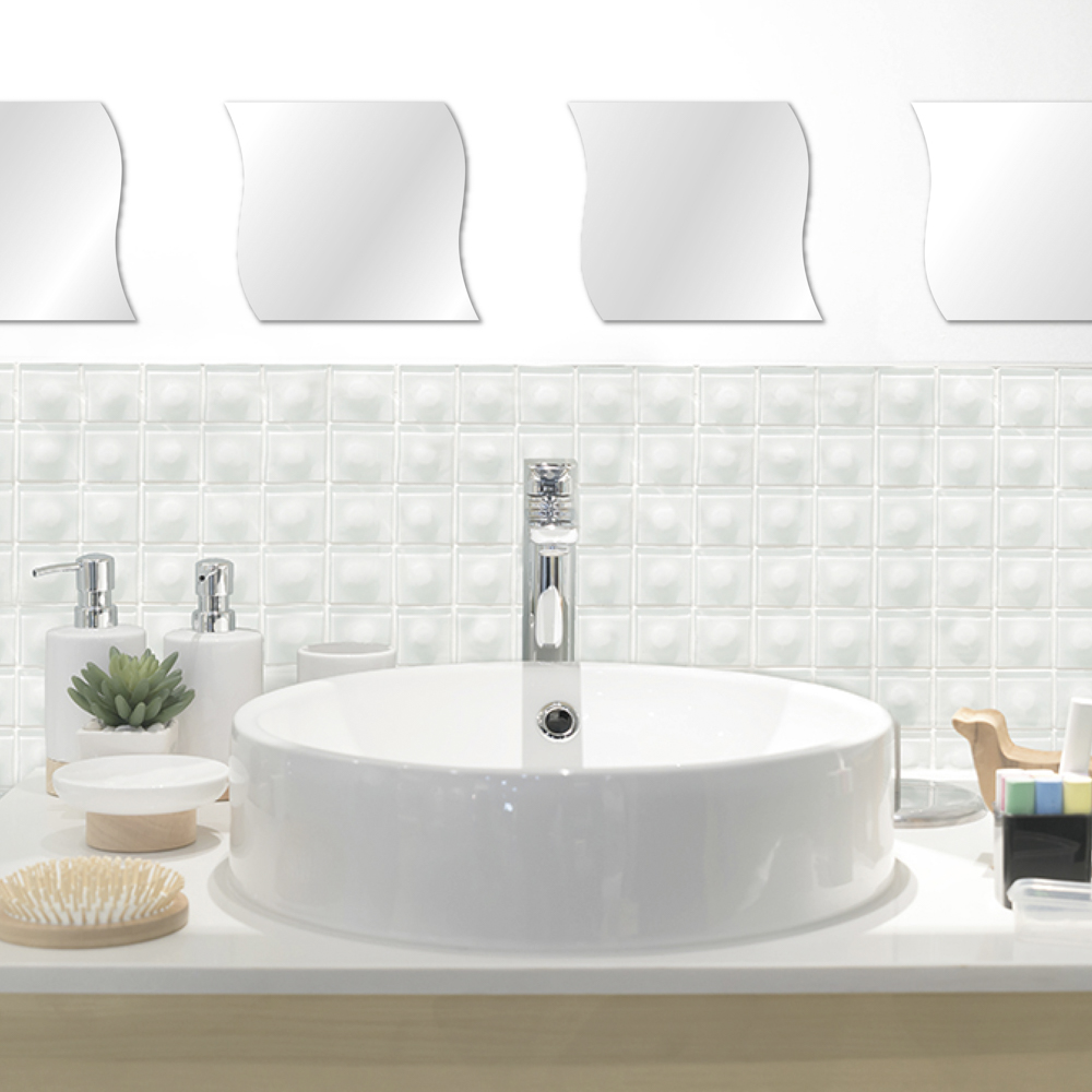 Conjunto de 4 espelhos adesivos ondulados