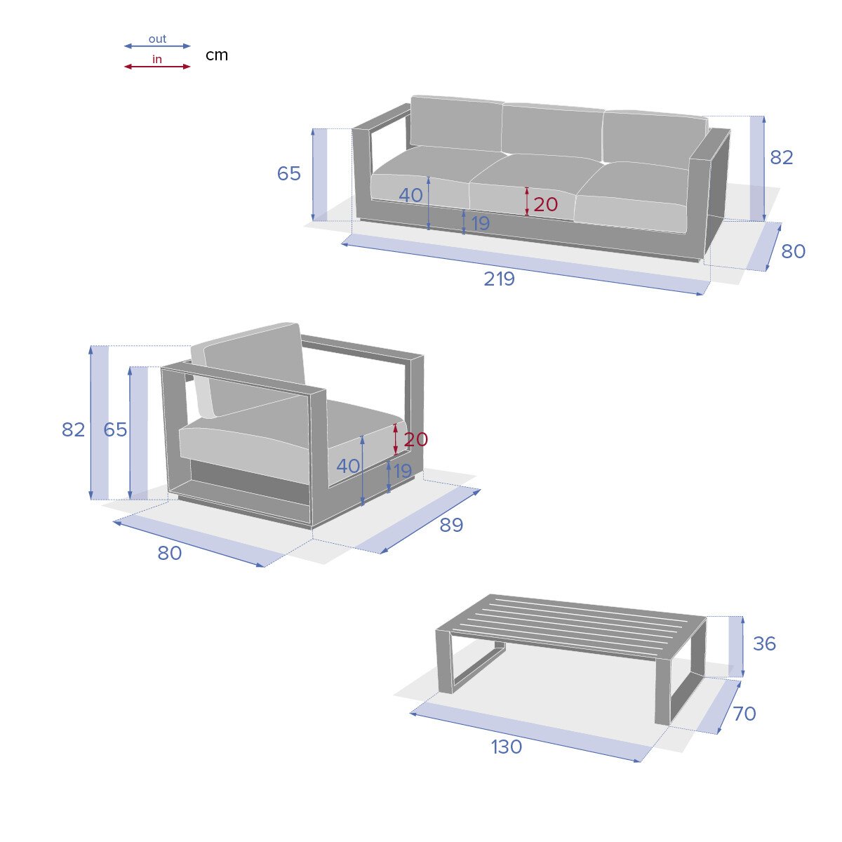 Conjunto de jardim ALLURE cinza graphite 5 lugares