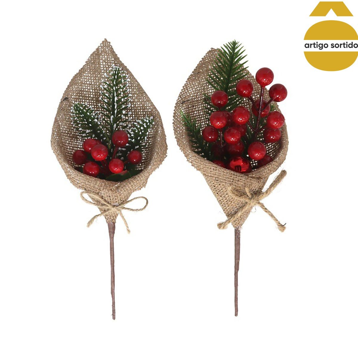 Pick juta com bagas vermelhas 26cm