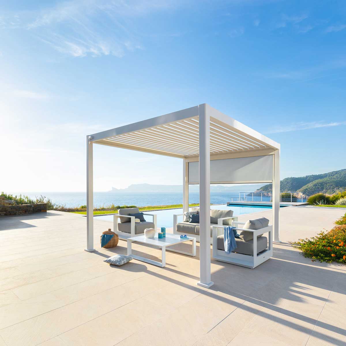 Estore para pérgola ÉVORA branco 3,6x3,6m