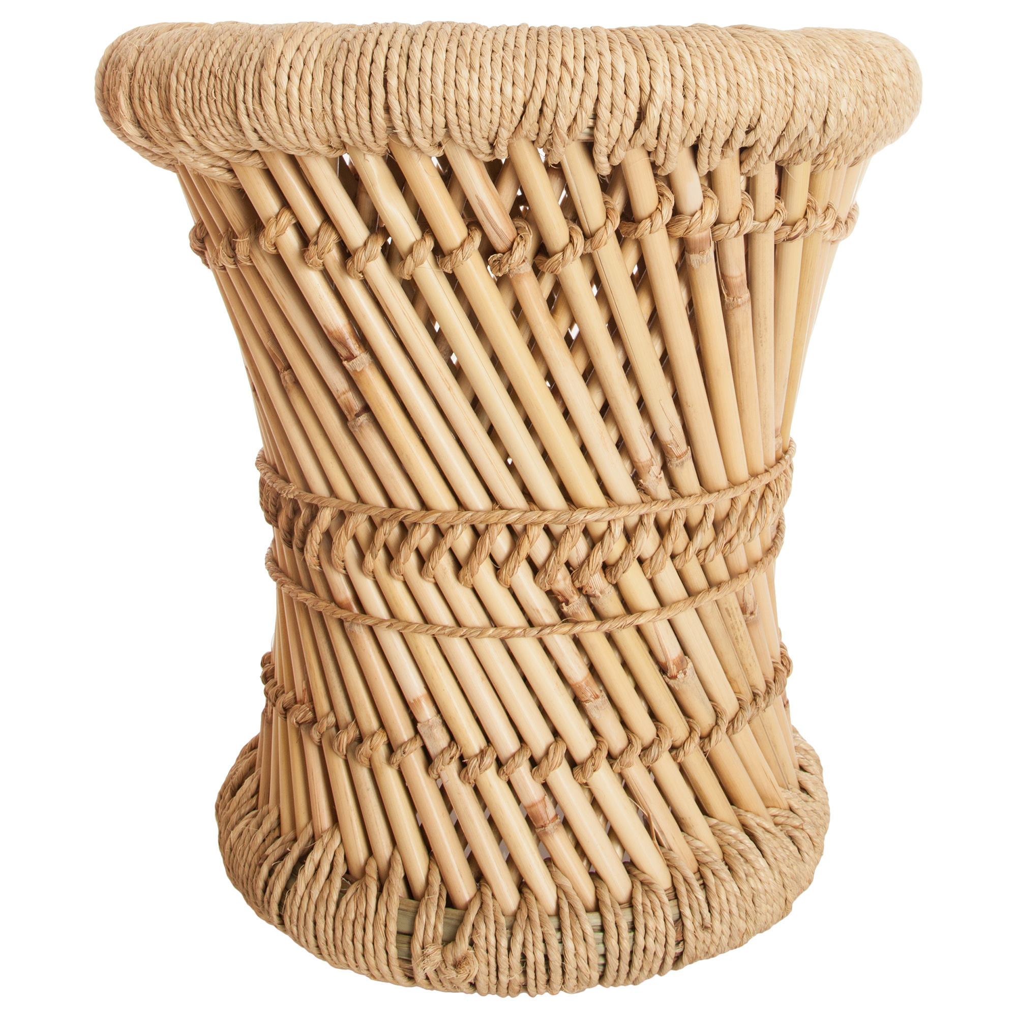 Banco bege em bambu e corda 32cm