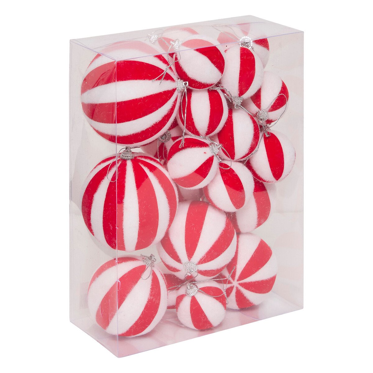 Conjunto de 22 bolas de natal com riscas