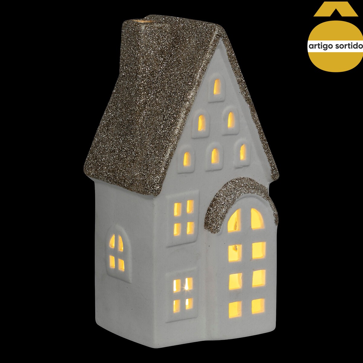 Casinha decorativa branca e bege com led 15,5x4,8x6,5cm
