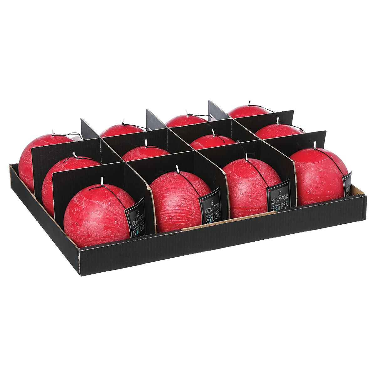 Vela bola r&uacute;stica vermelha 10cm