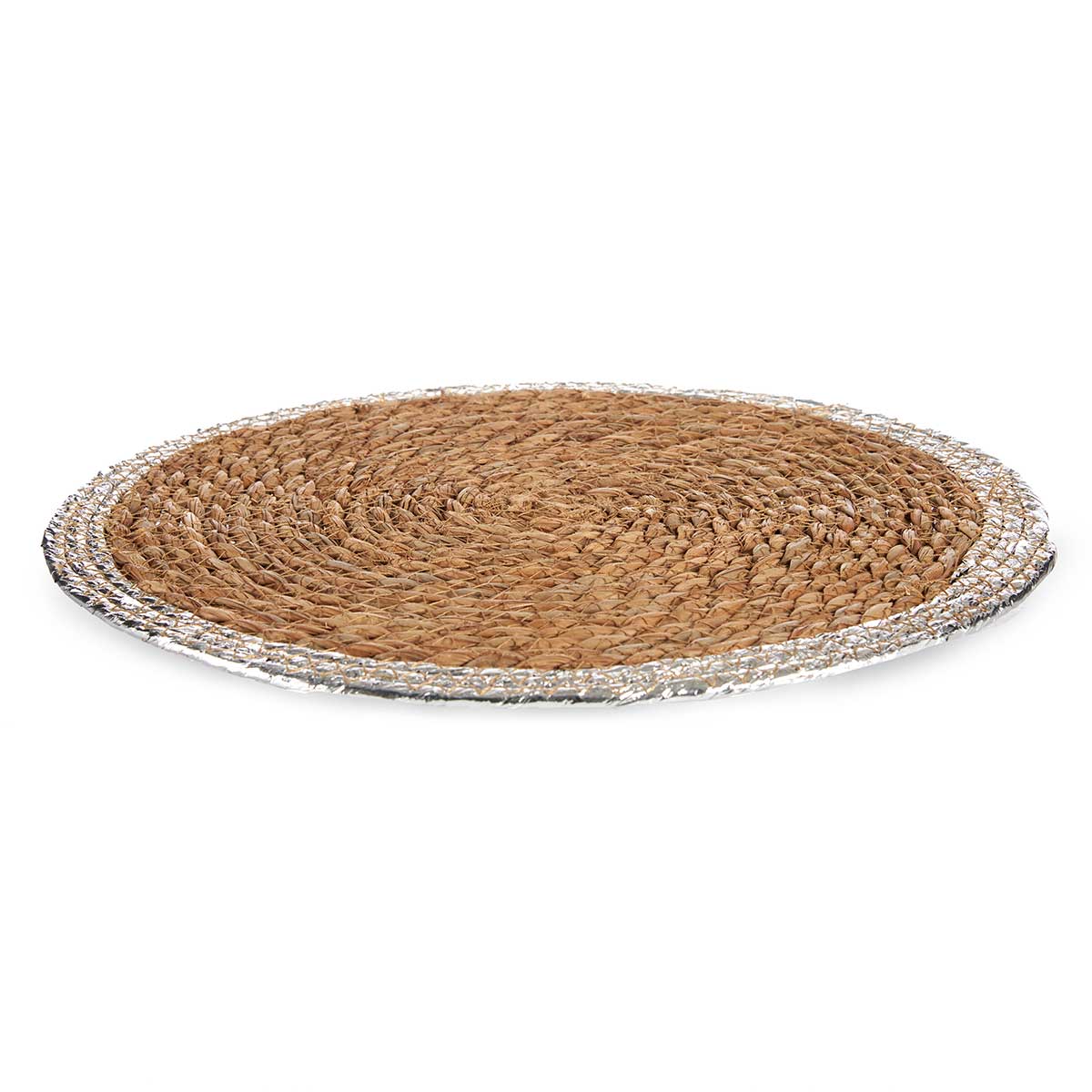 Individual de mesa natural com rebordo prateado