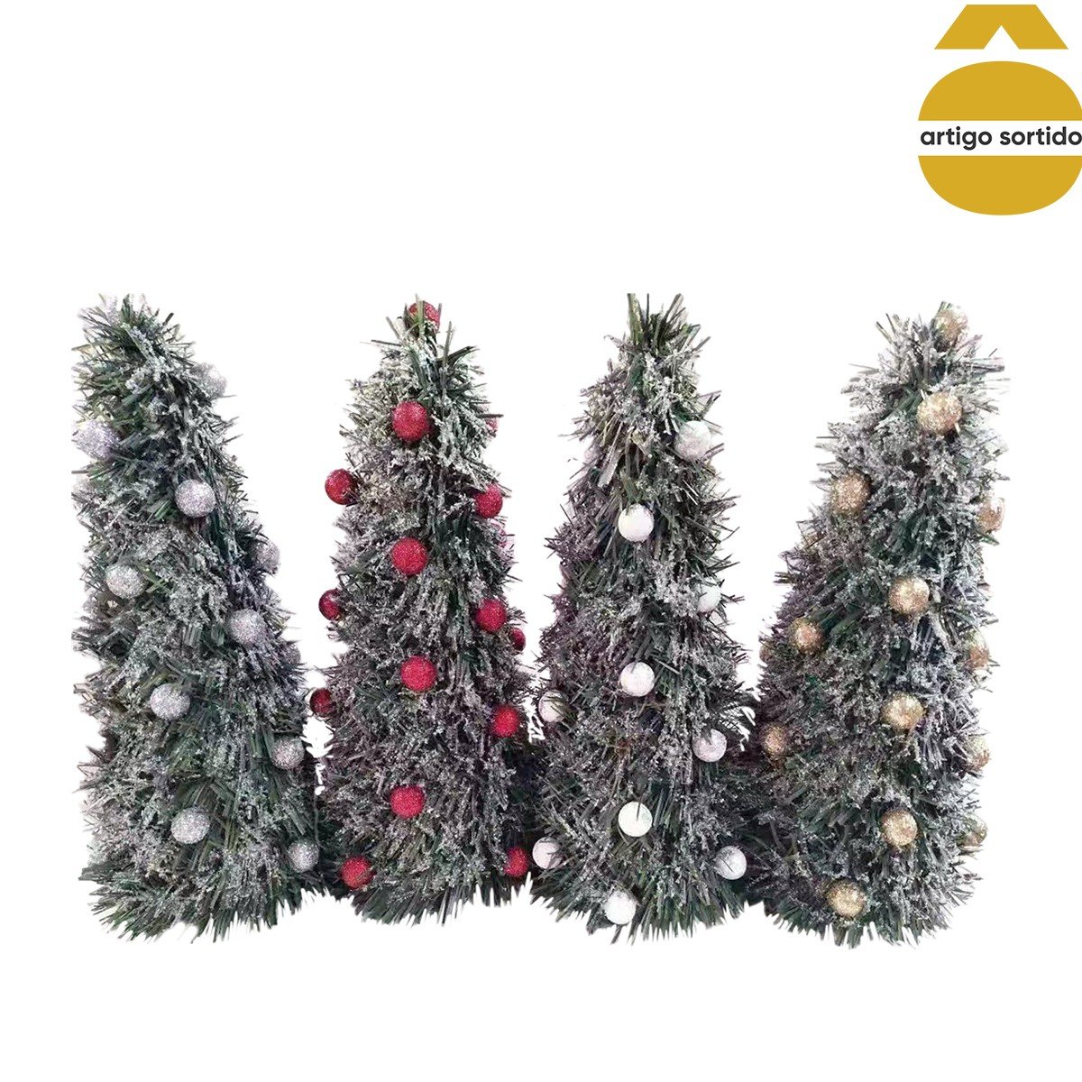 Árvore De Natal Verde Com Efeito Neve E Bolas 36cm