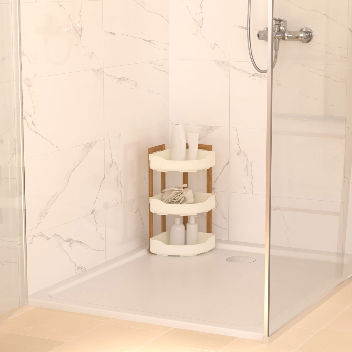 Estante de canto wc NATURÉO com 3 níveis em bambu