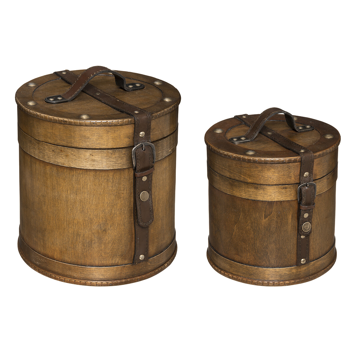 Caixa redonda castanha em madeira 25cm