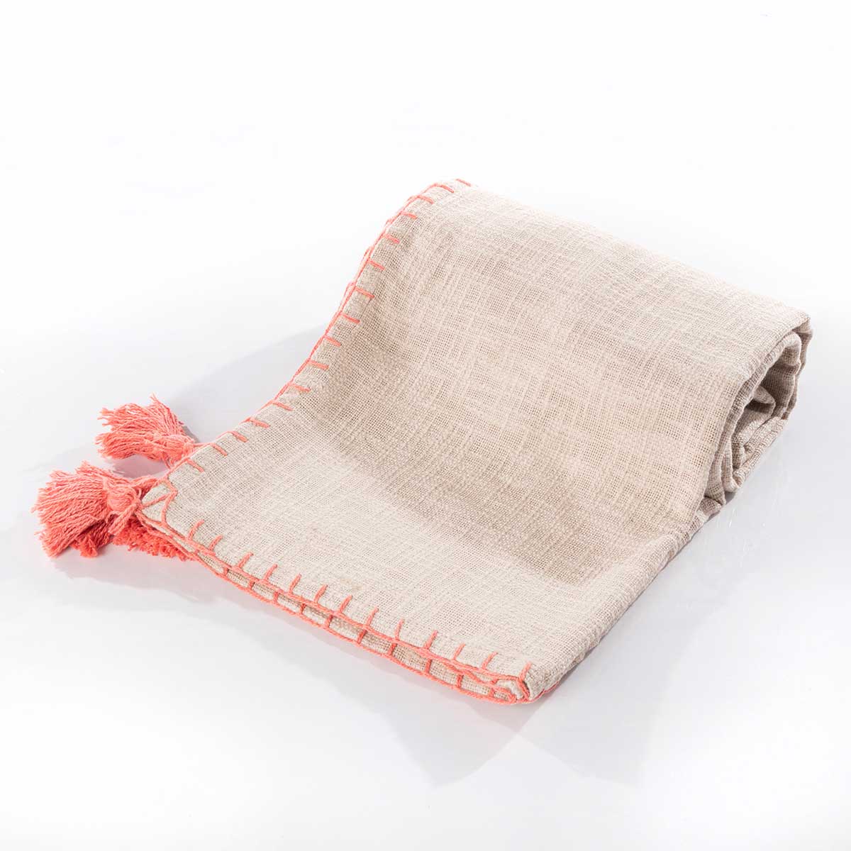 Manta cru com tassels rosa 120x160cm