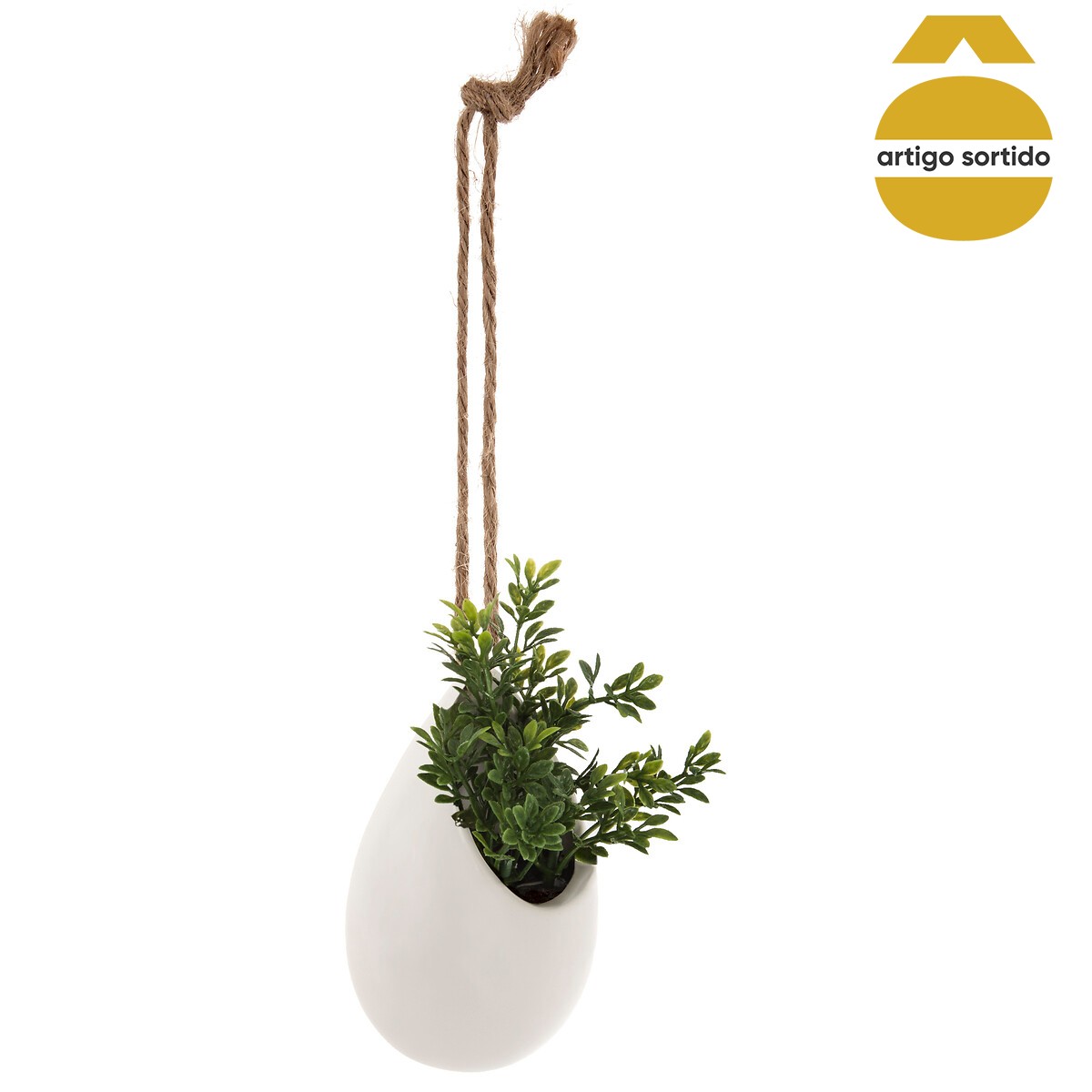 Vaso cer&acirc;mica suspenso com planta 9,5cm