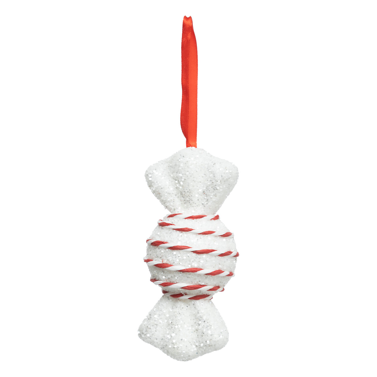 Pendurante em forma de bombom branco e vermelho 13cm