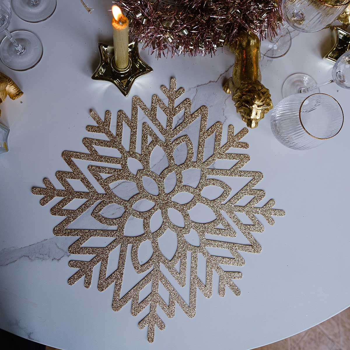 Individual de mesa FLOCO de neve dourado 42cm