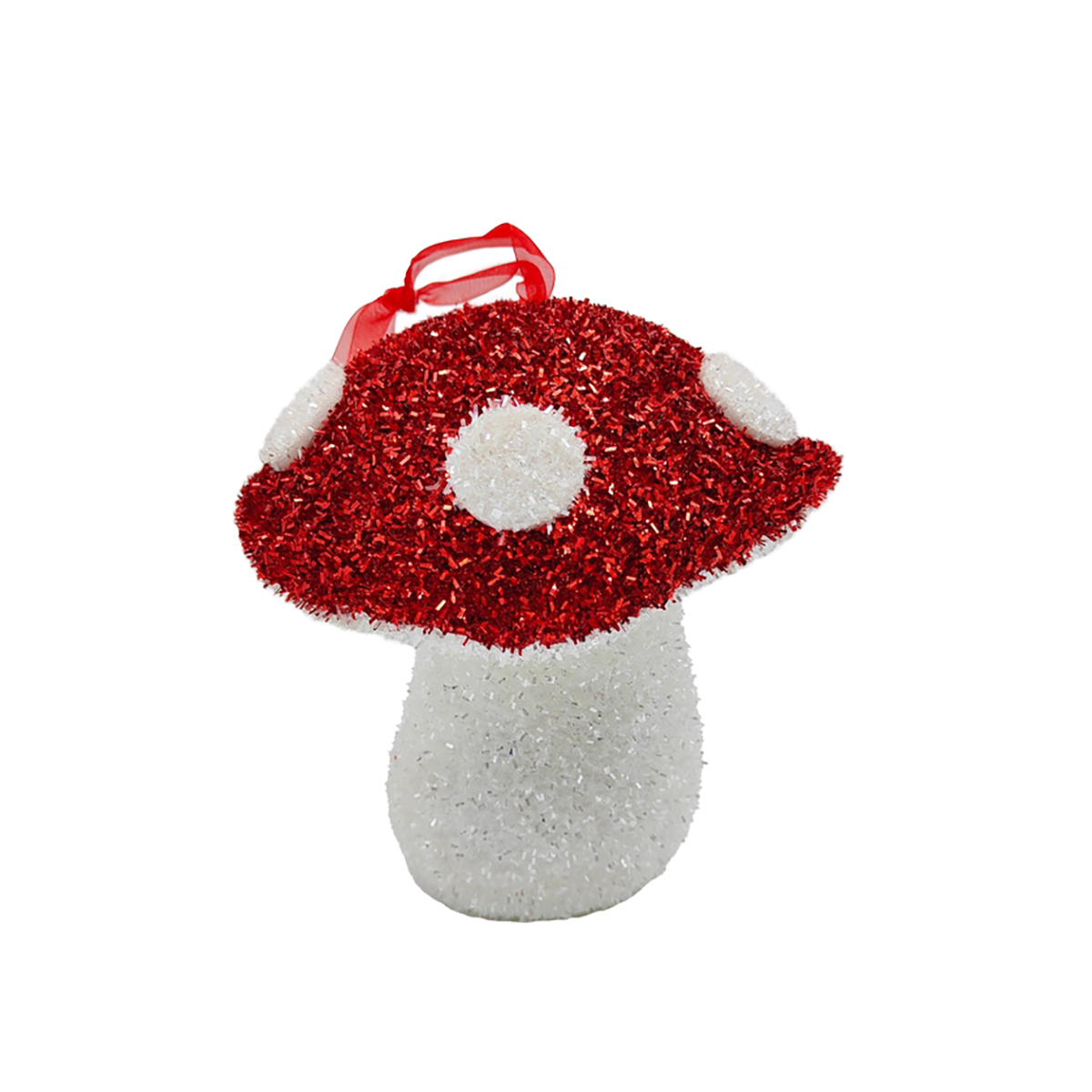 Pendurante em forma de cogumelo vermelho e branco 18x16cm