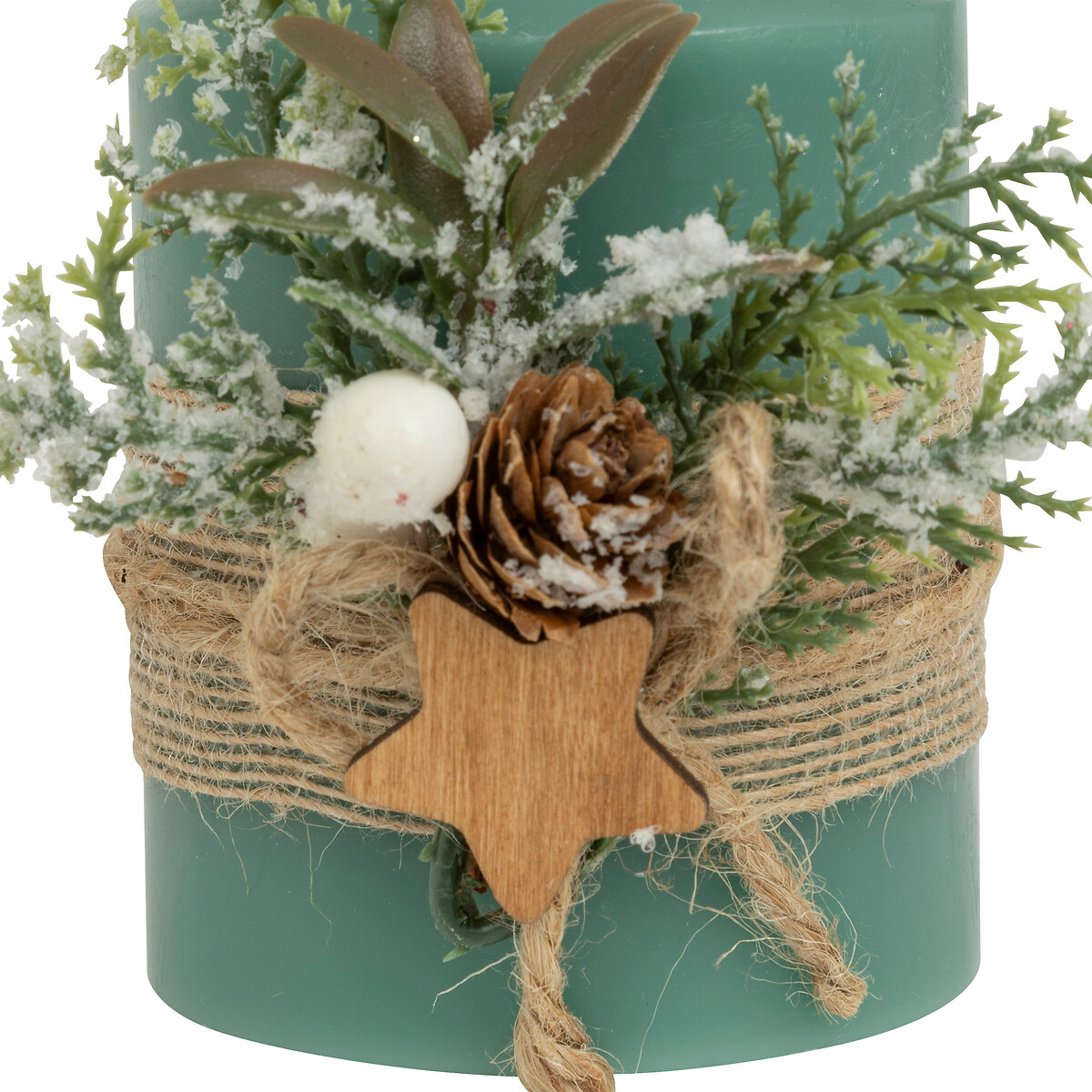 Vela com pinhas e bagas verde 12,5cm