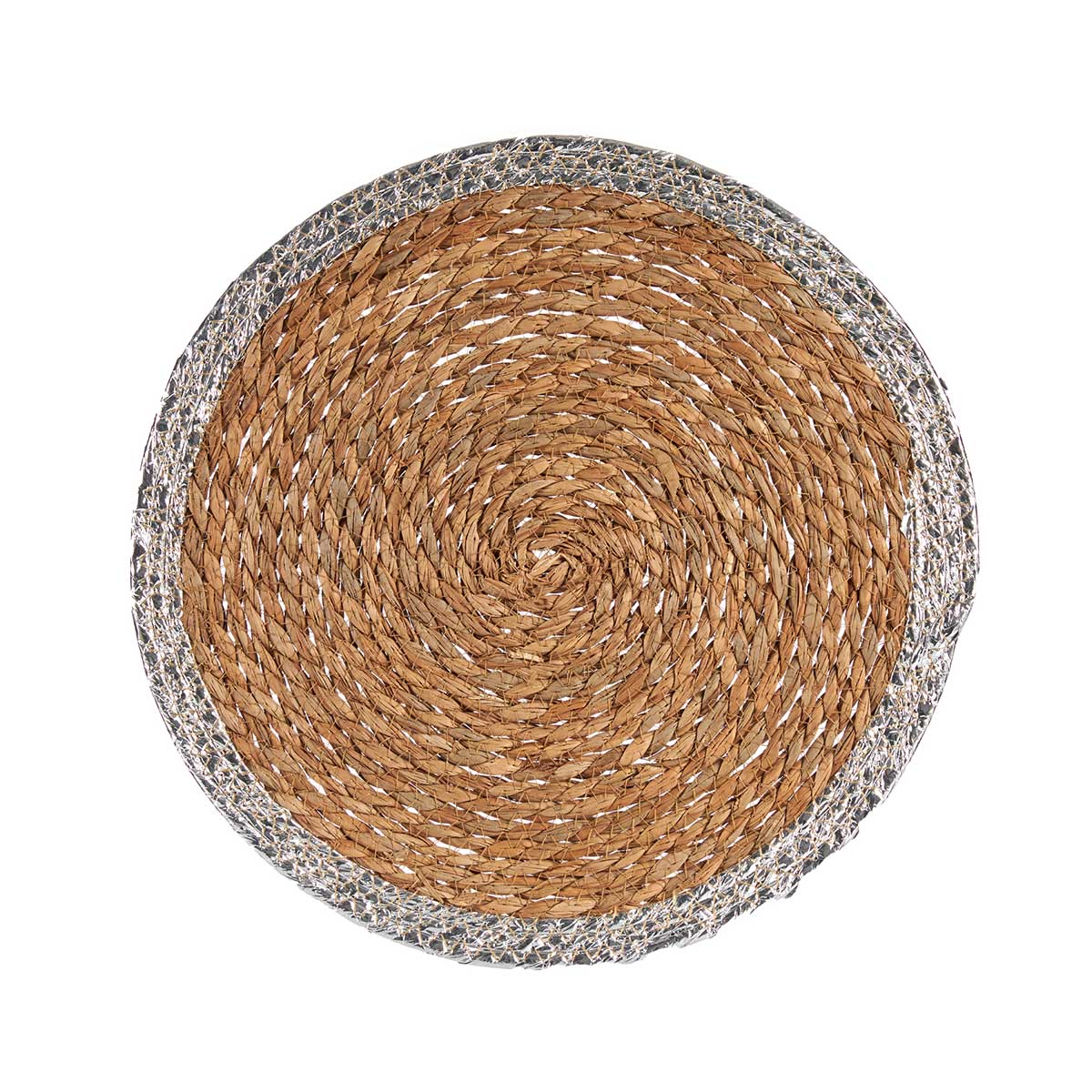 Individual de mesa natural com rebordo prateado
