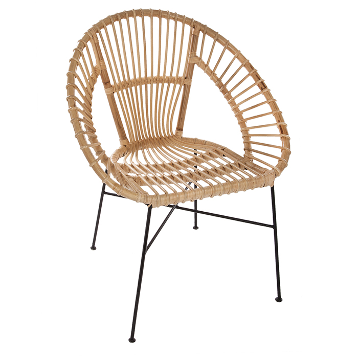 Cadeira Em Rattan Cor Natural E Metal