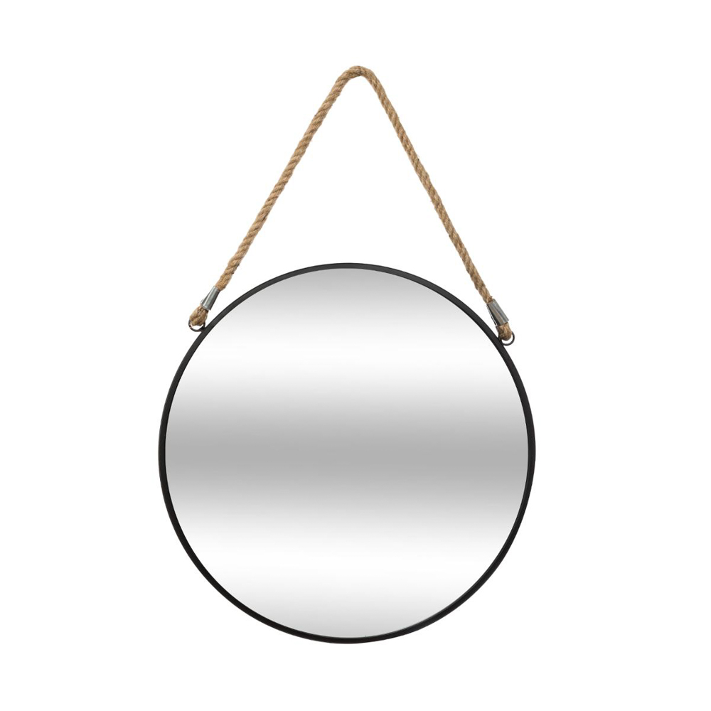 Espelho de parede ETNIC redondo preto com corda 38cm,  Espelho de parede ETNIC redondo preto com corda 38cm