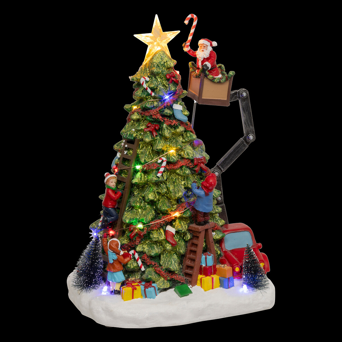Aldeia &aacute;rvore de natal com pai natal com luz-m&uacute;sica-movimento 27cm