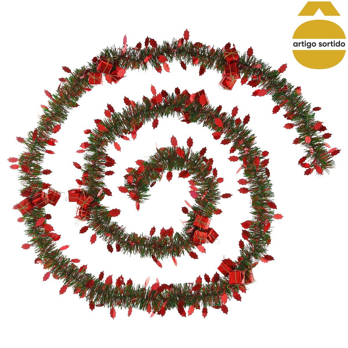 Grinalda com folhas e presentes