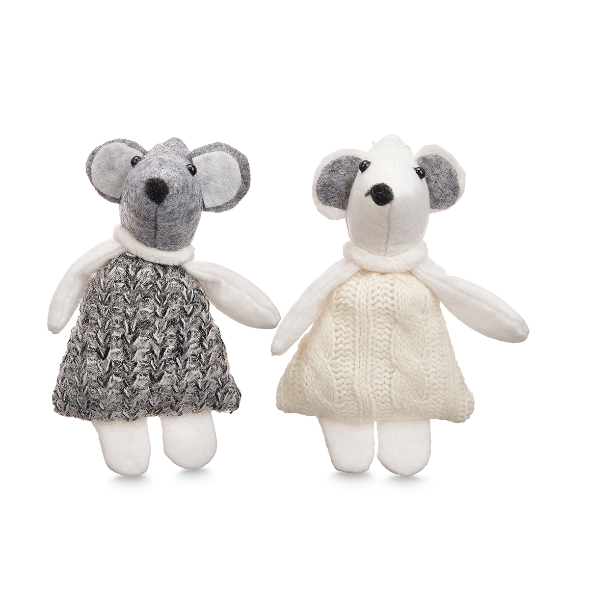 Conjunto de 2 pendurantes ratinhos branco e cinza 13cm