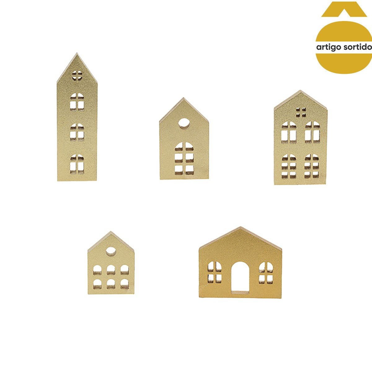 Casa decorativa dourada em mdf