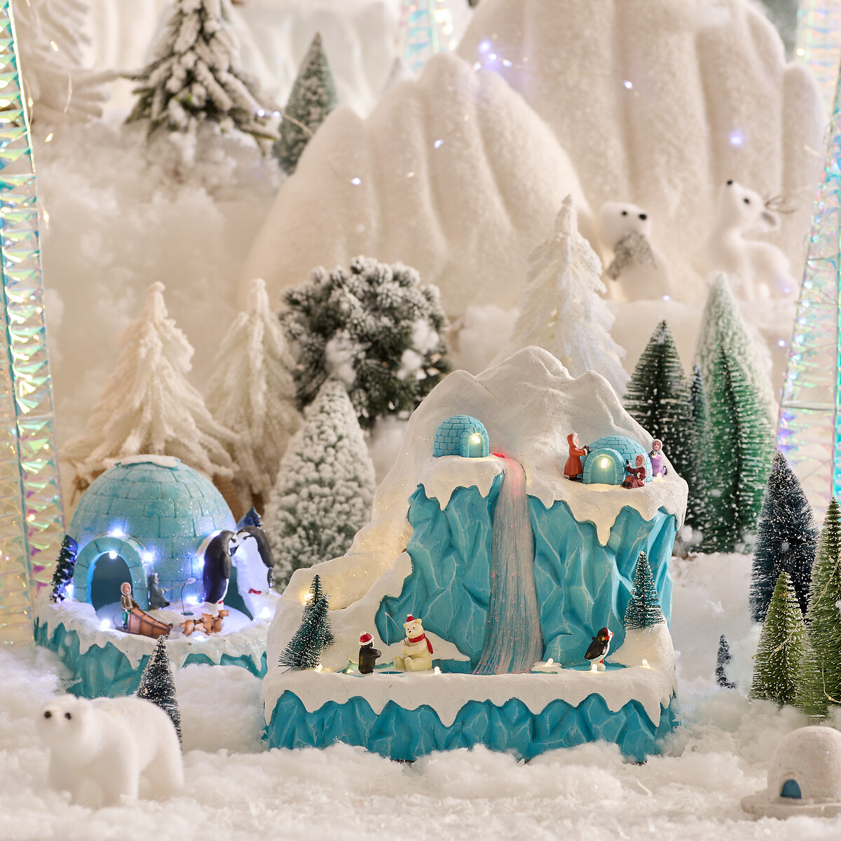 Aldeia com animais do gelo com luz - música - movimento 26,5x28,2cm