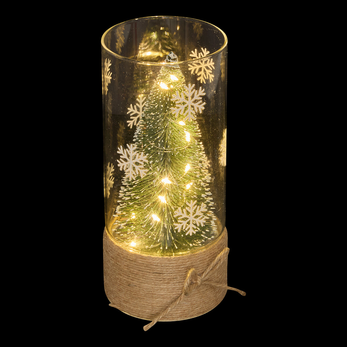 Vaso de vidro com &aacute;rvore de natal decorativa 20cm