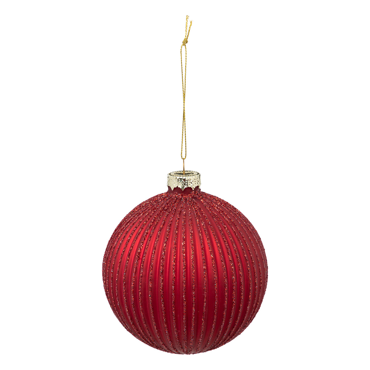 Pendurante bola vermelha com relevo dourado 14cm