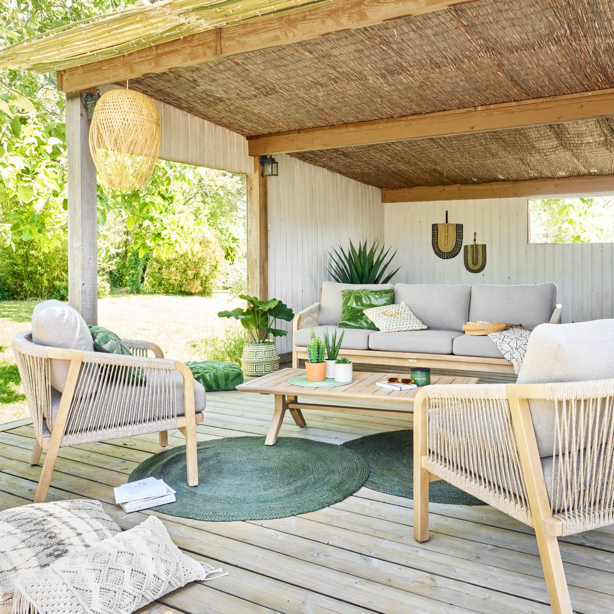 Conjunto de jardim PAPOUASIE taupe em madeira ac&aacute;cia