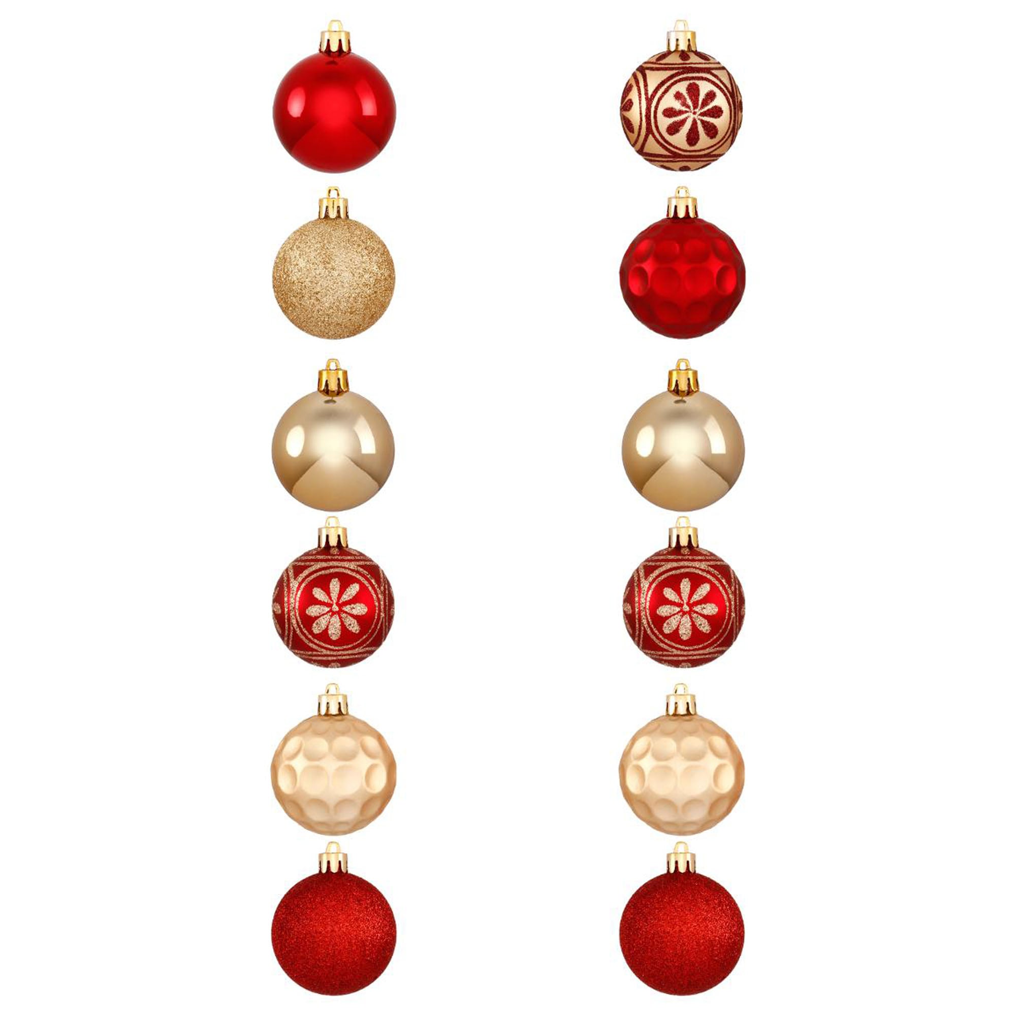 Conjunto de 12 bolas decorativas vermelhas e douradas