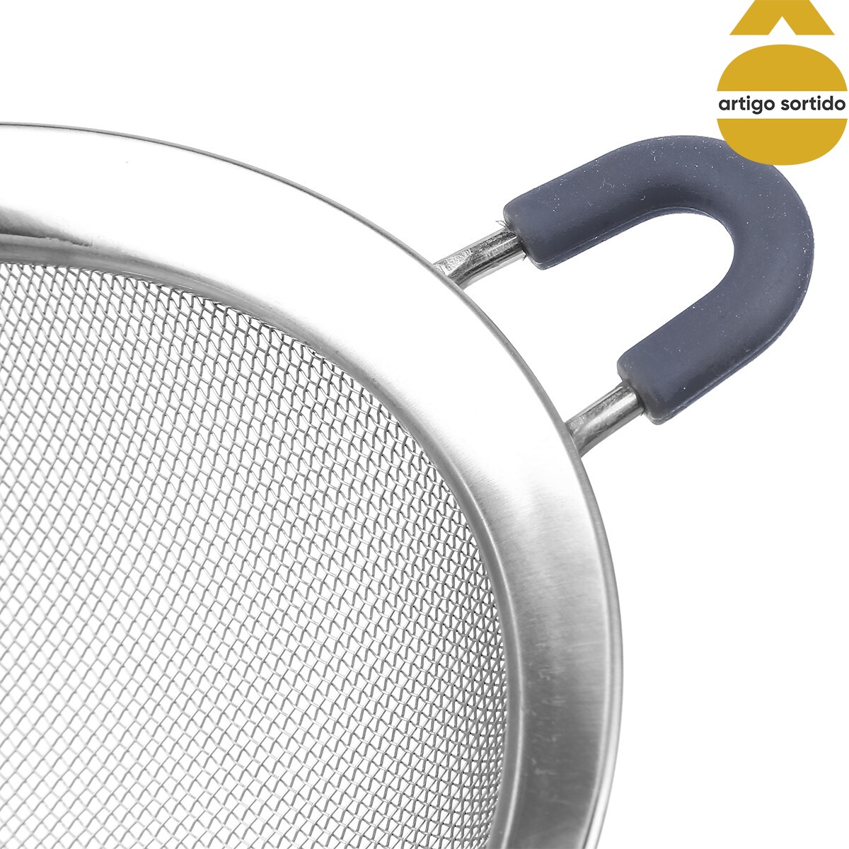 Coador em inox com cabo silicone 20cm,  Coador em inox com cabo silicone 20cm