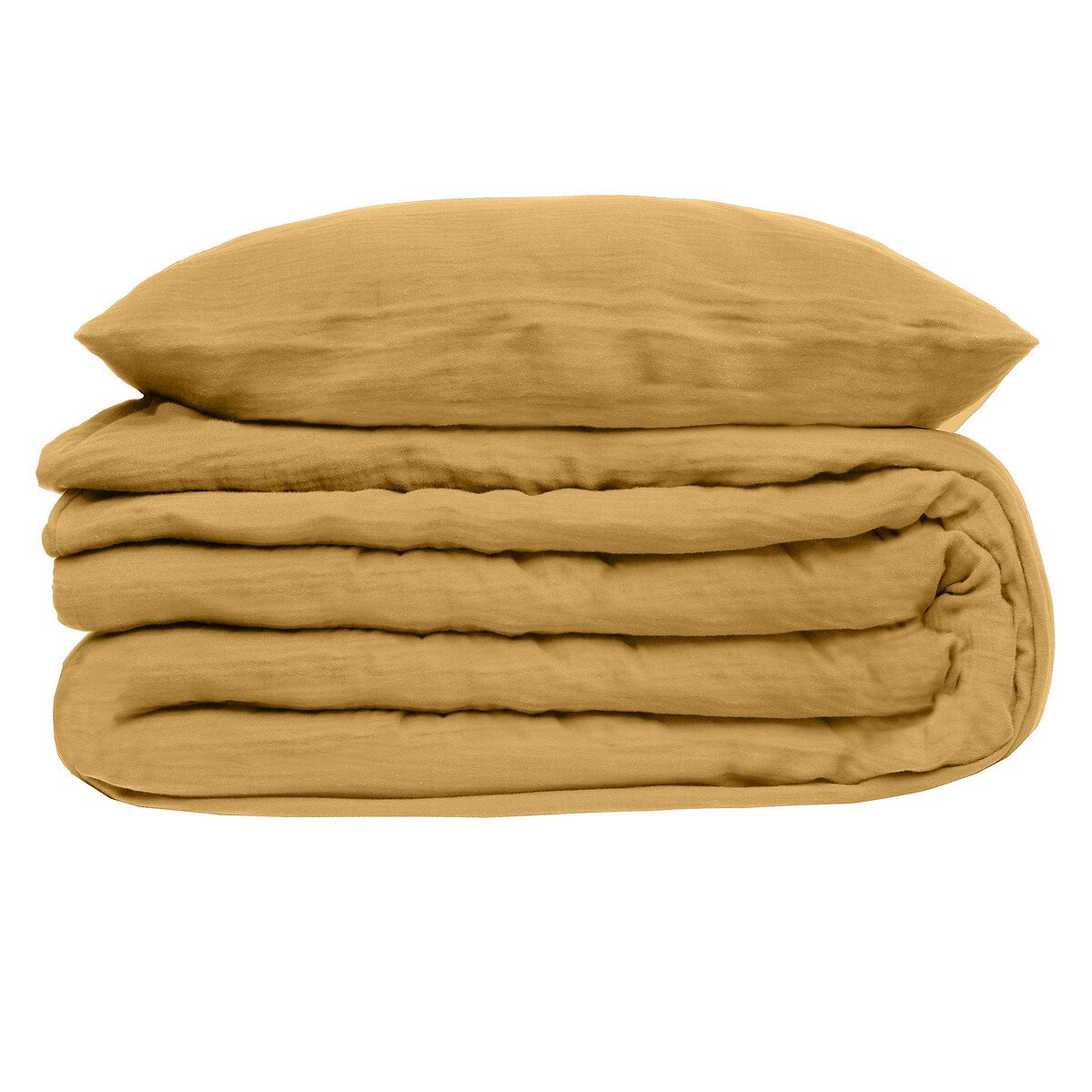 Capa de edred&atilde;o e 2 capas de almofada gaze ocre 220x240cm
