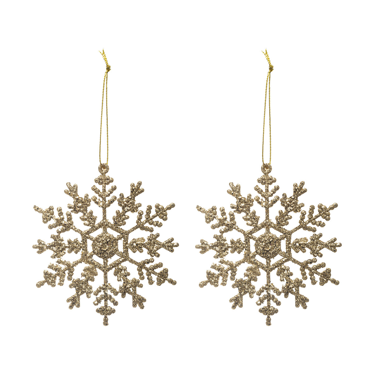 Conjunto de 2 flocos de neve dourados com glitter