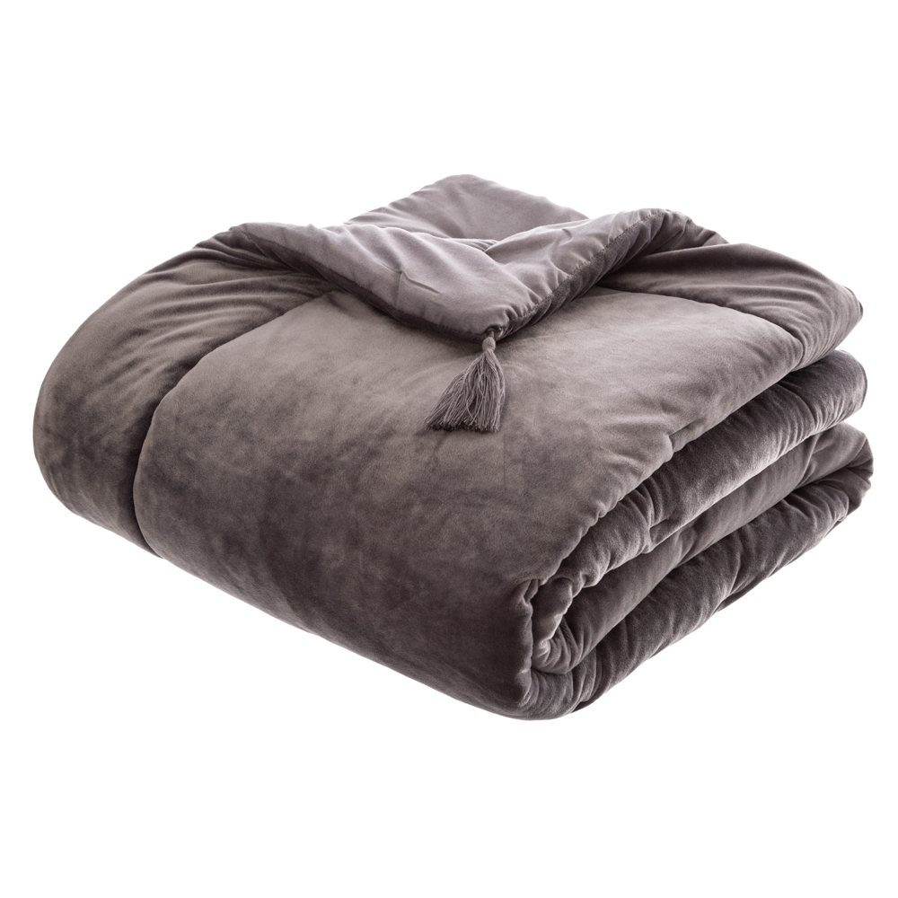 Edred&atilde;o fundo de cama cinza veludo 80x180cm