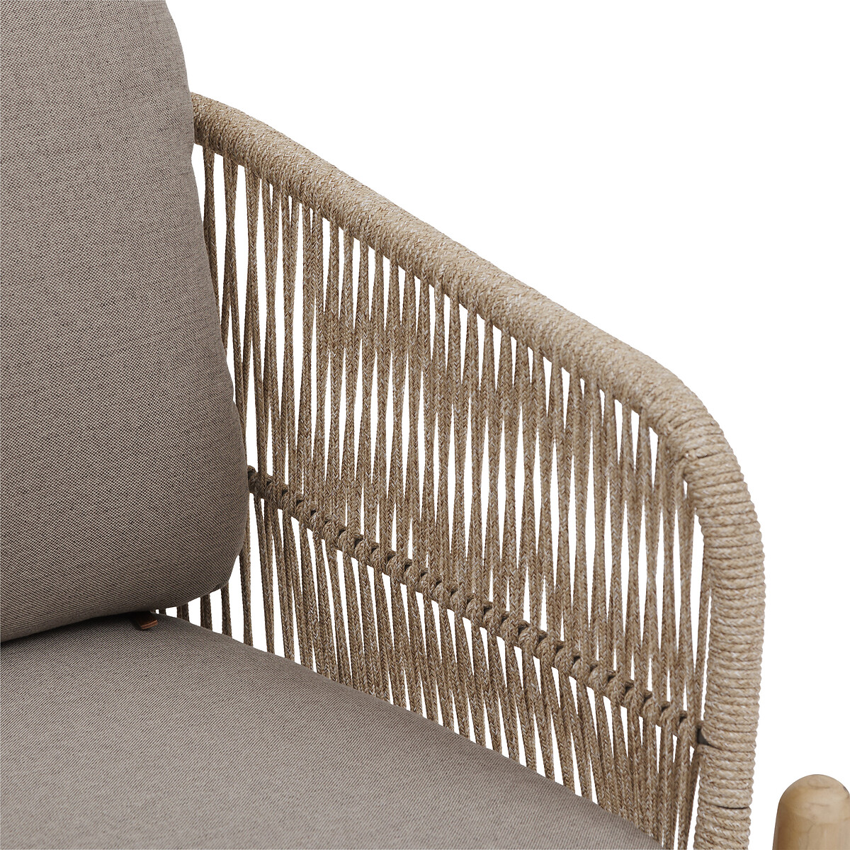 Sof&aacute; DEONA taupe em madeira ac&aacute;cia 3 lugares