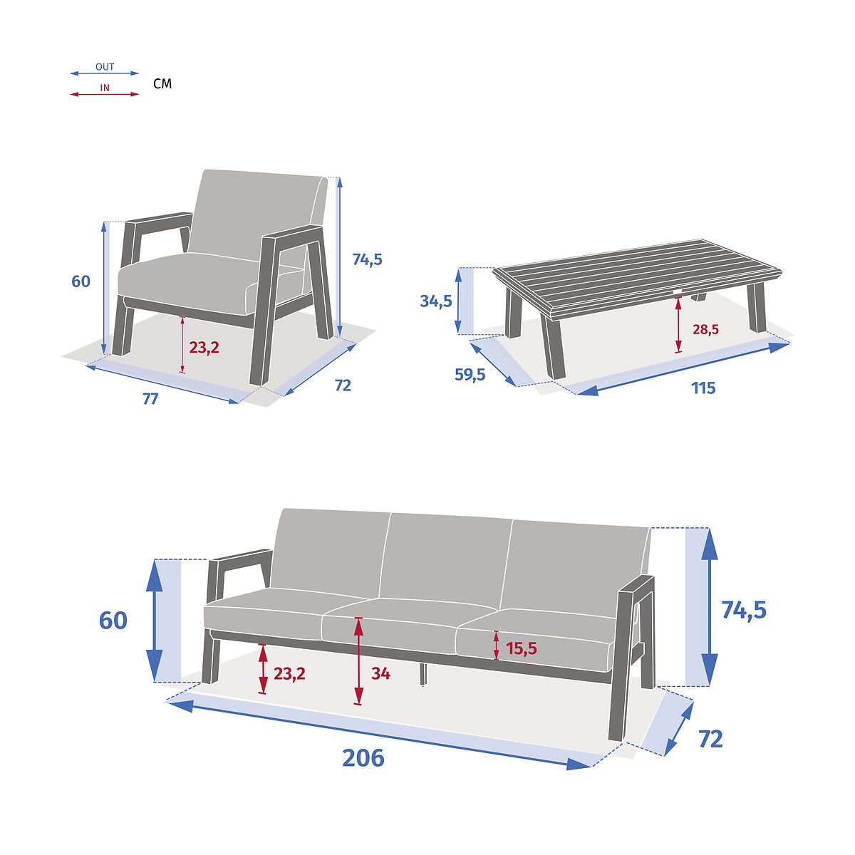 Conjunto de jardim AXIOME pralin&eacute; bege 5 lugares