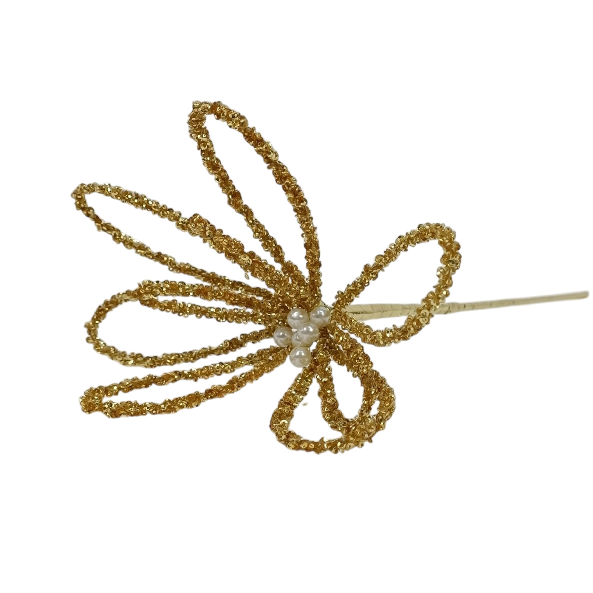 Haste de flor com p&eacute;rolas 20cm