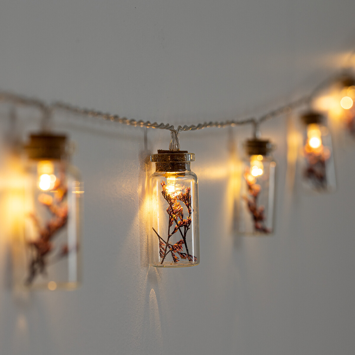 Grinalda de LED com 10 frascos com flores