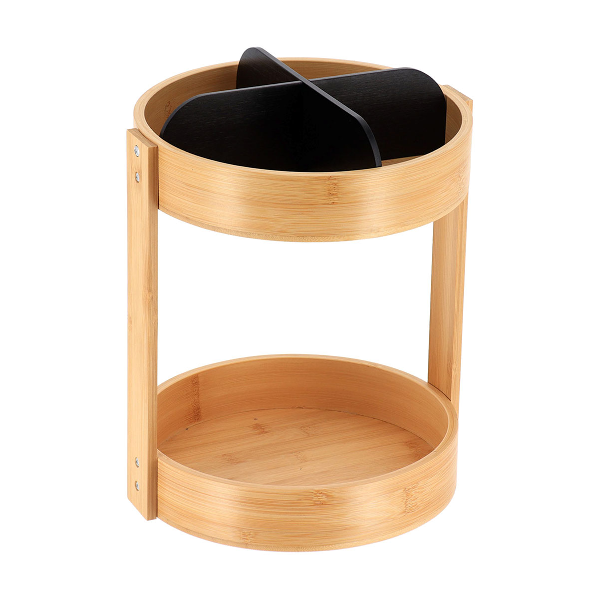 Organizador rotativo com duas prateleiras preto em bambu