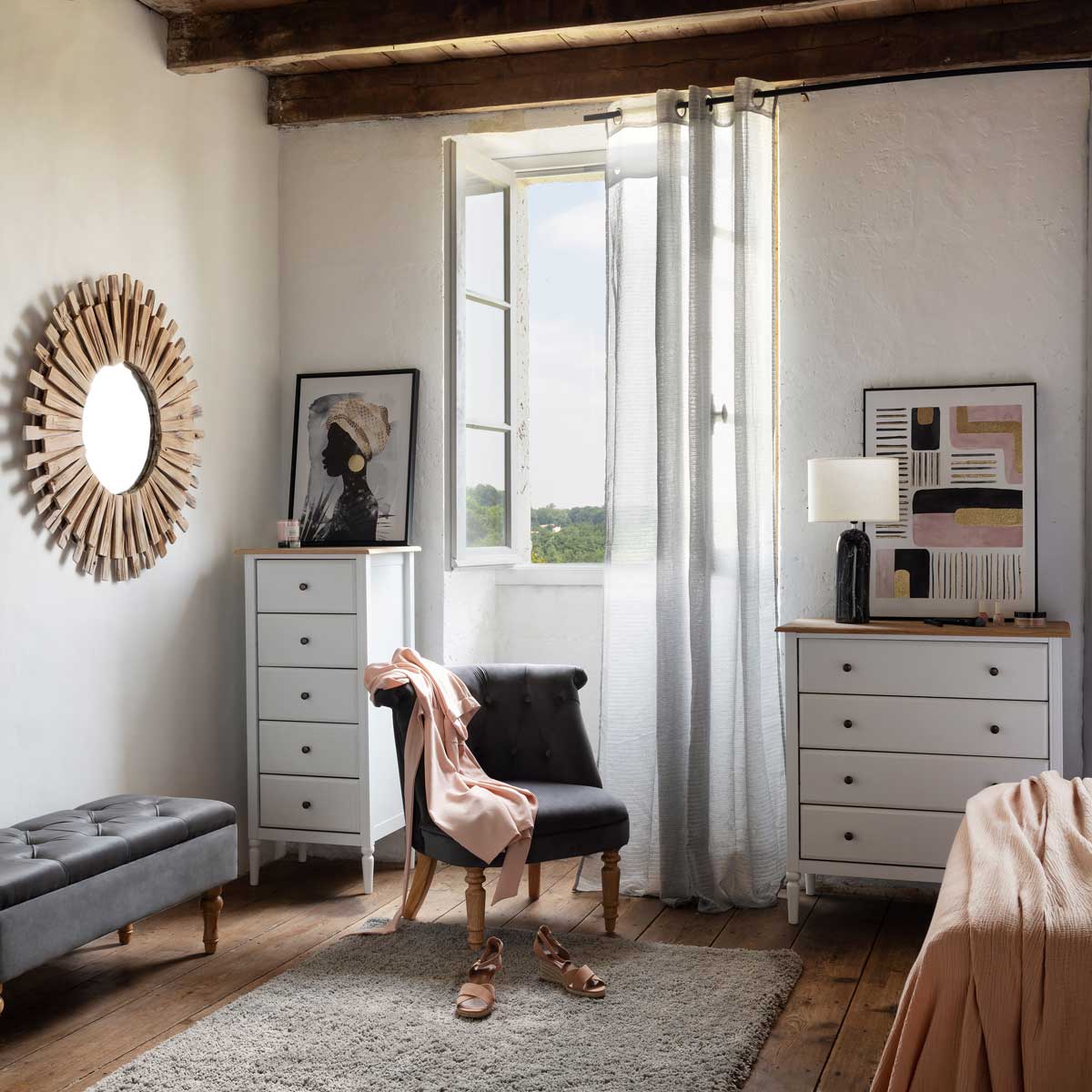 Cómoda SOLEN branca em mdf com 4 gavetas