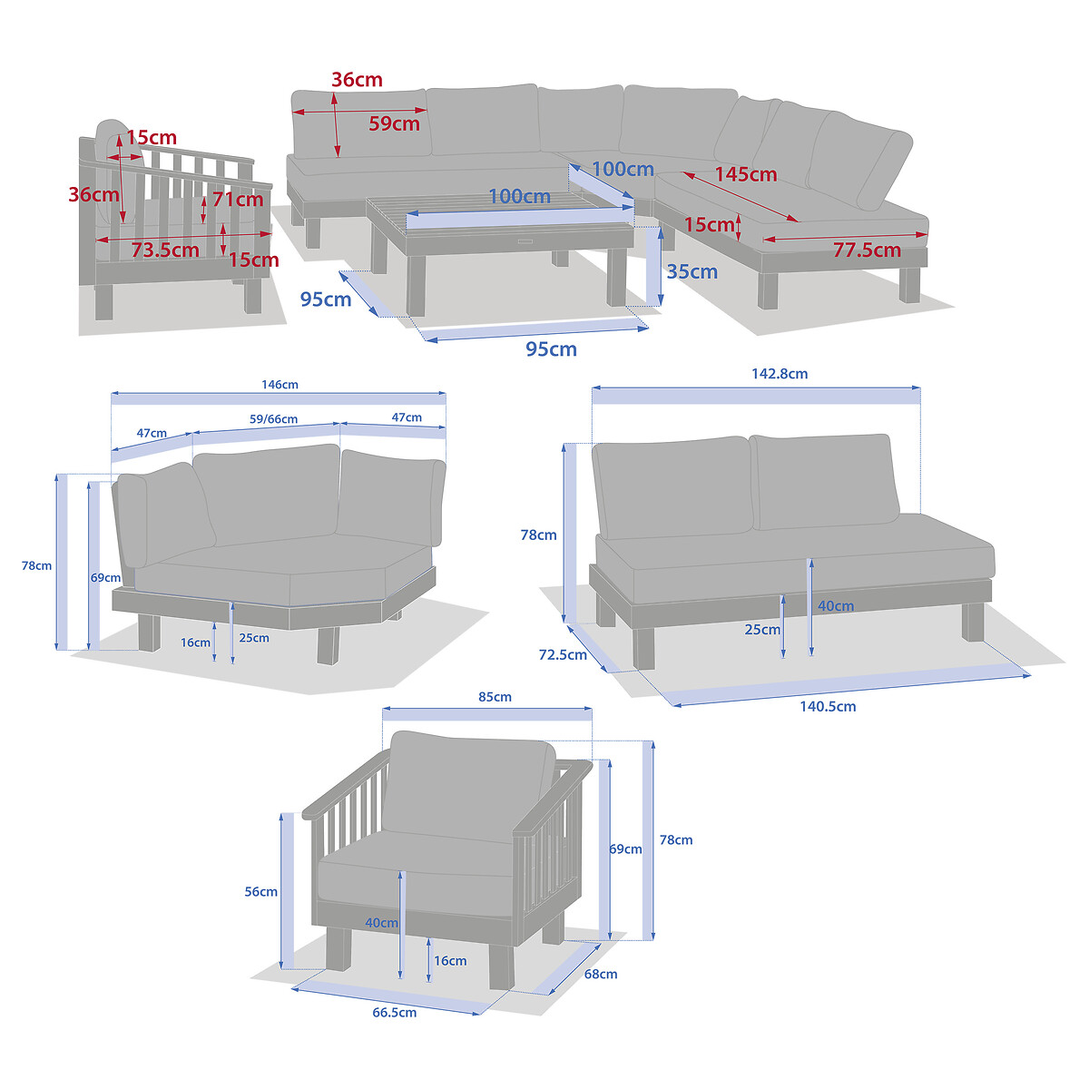 Conjunto de jardim XENIA ac&aacute;cia