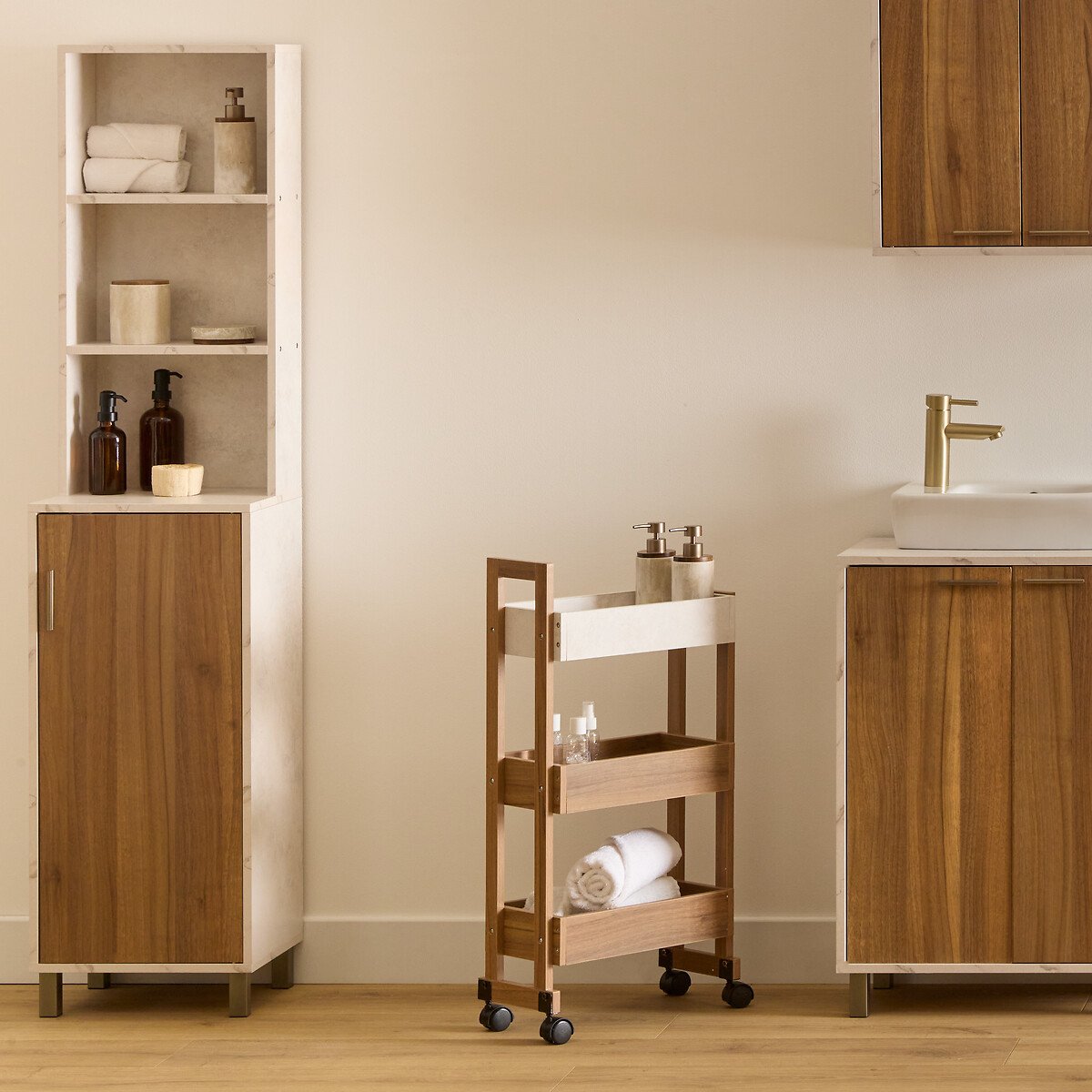 Carrinho de apoio com 3 niveis castanho