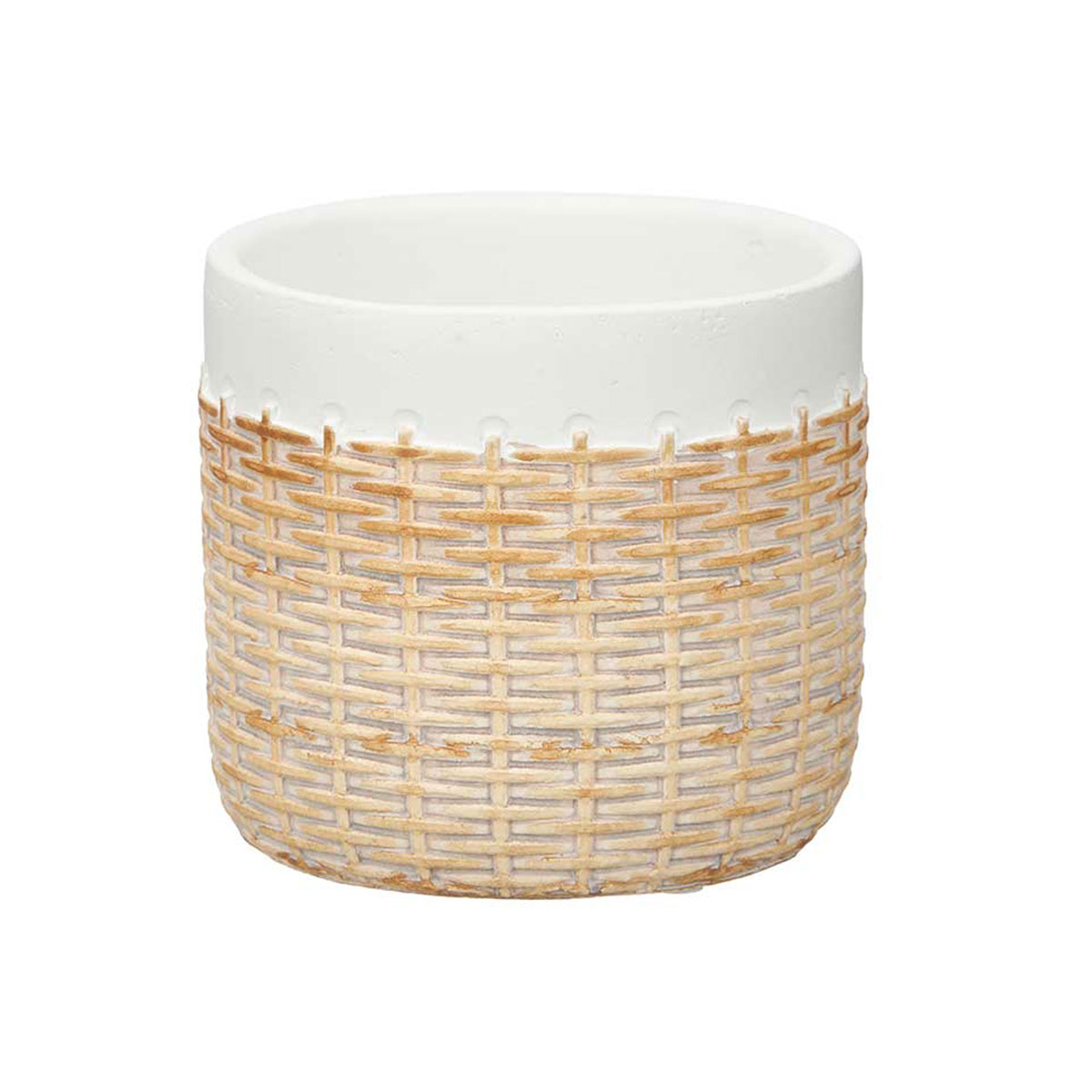 Vaso branco em cimento com efeito rattan 12cm